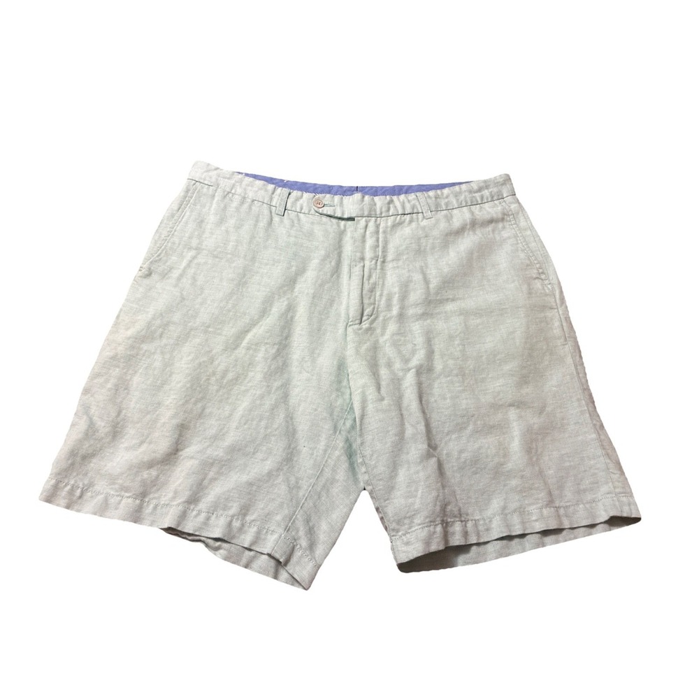 Peter Millar Shorts Mens 38 Mint Green Flat Front Golf Cotton Linen